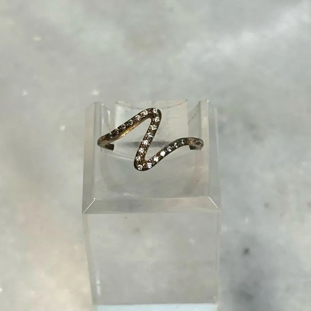Anthropologie Pave Crystal Rhinestone Embellished Wave Ring Gold-tone Size 5.5